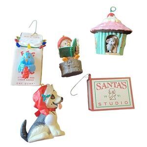90s Hallmark Ornament Set Christmas Eggnog Matchbook Owliver Puppy Love New Home